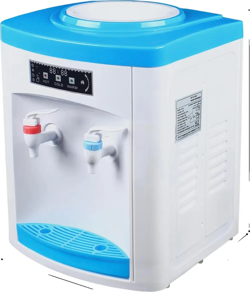 Erogatore elettrico per acqua calda e fredda, capacità di riscaldamento 500W, capacità di raffreddamento 75W, design compatto, bianco e blu