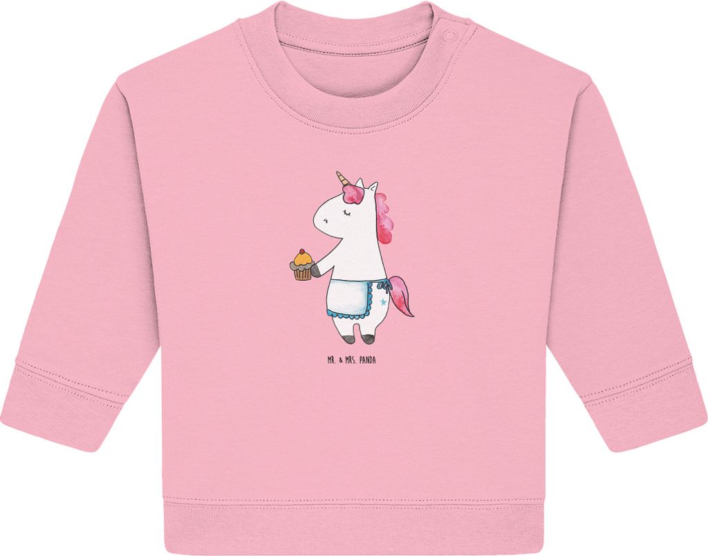 Mr. & Mrs. Panda Organic Baby Pullover Einhorn Muffin 24. - 36. Monat - Baumwolle Pink - Geschenk, Unicorn, Bullover, Geburtstag, Backen, Geburtsta...