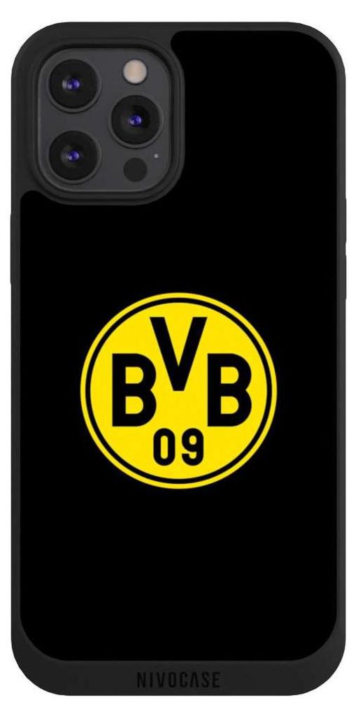 NIVOCASE Handyhülle für Apple iPhone 12 Pro Max Hülle NIVOpure Case Schwarz BVB Borussia Dortmund Logo