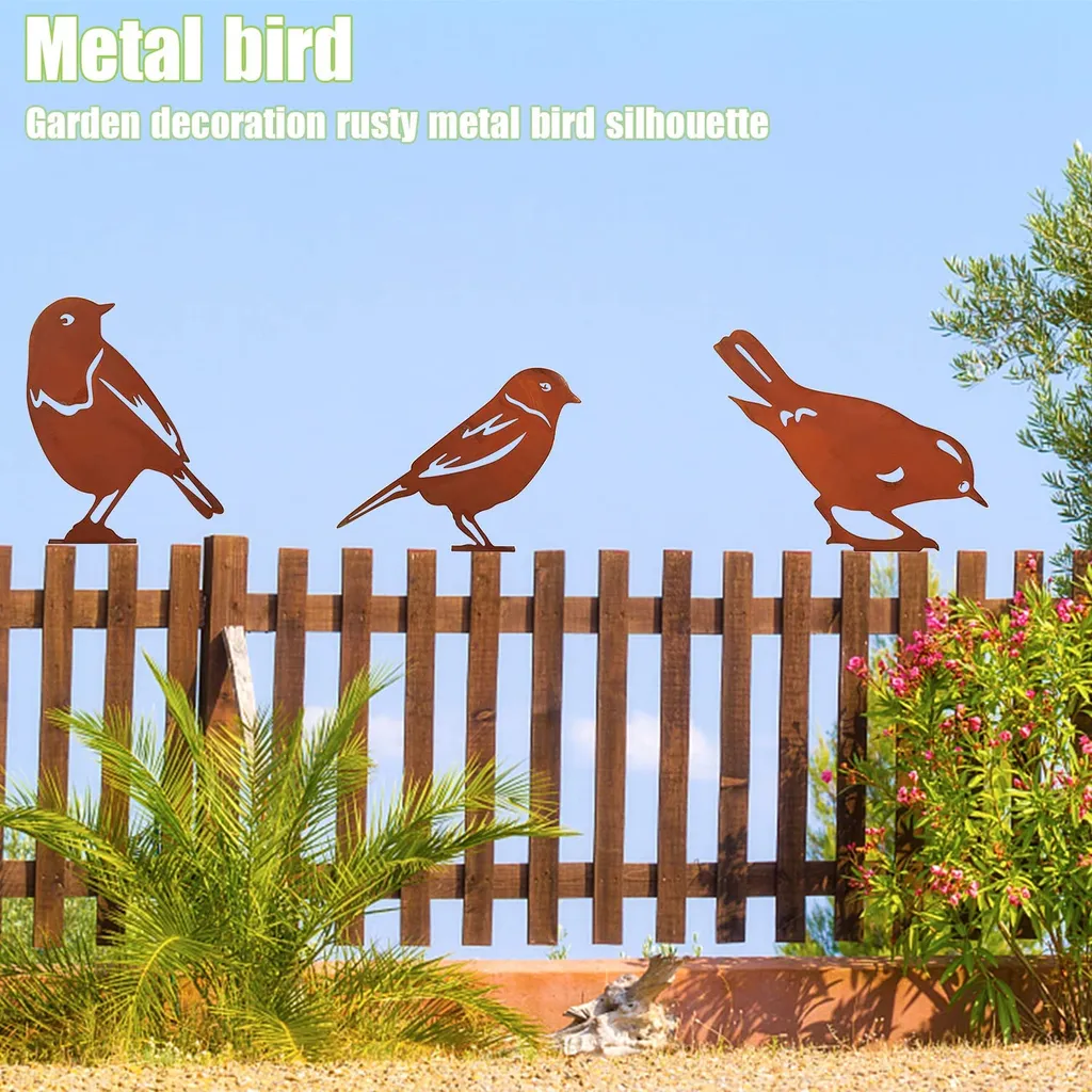 Yphzmtz 5er Set Rost Vögel Gartendeko - Wetterfeste Metall-Vogelstecker Mit Schrauben