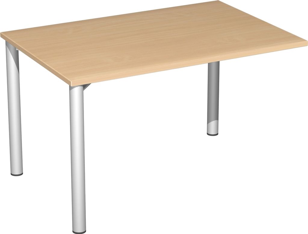 Schreibtisch feste Höhe, einseitig zurückgesetzt, 1200x800x720, Buche/Silber