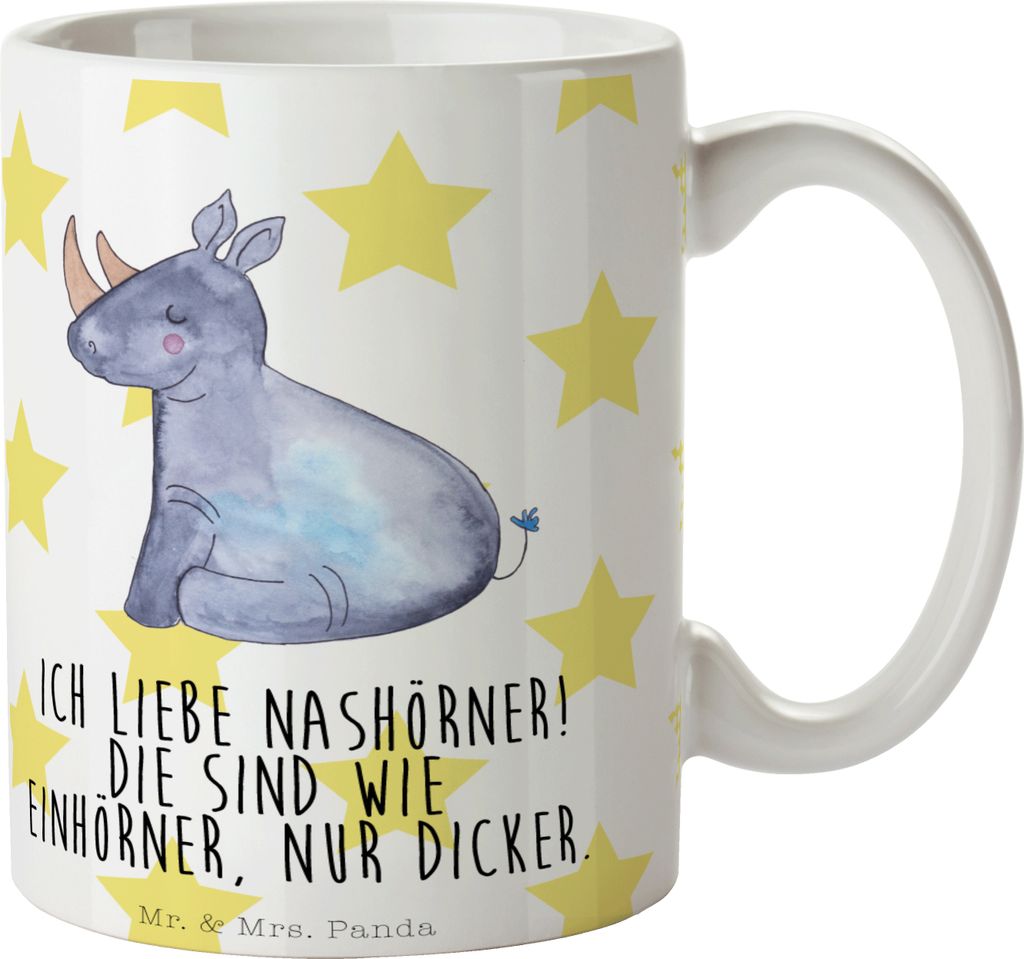 Mr. & Mrs. Panda Kaffeebecher Einhorn Nashorn - Weiß - Geschenk, Nashörner, Pott, Regenbogen, Tasse, Glitzer, Zoo, Kaffeetasse, Unicorn, Lustig, ...