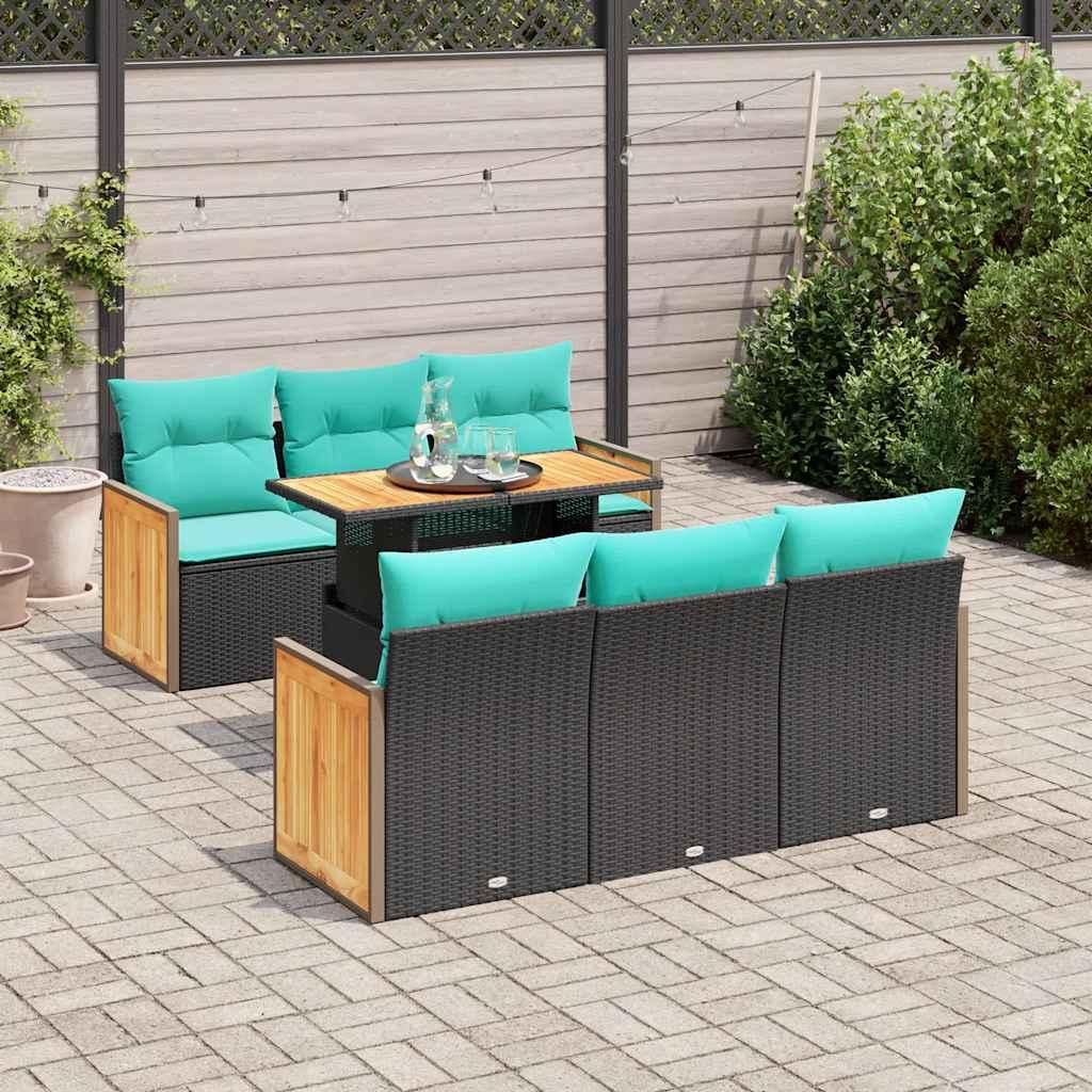 "Schlussverkauf" 7-tlg. Garten-Sofagarnitur UV-beständig - Loungegruppe mit Kissen - Schwarz Poly Rattan C12038