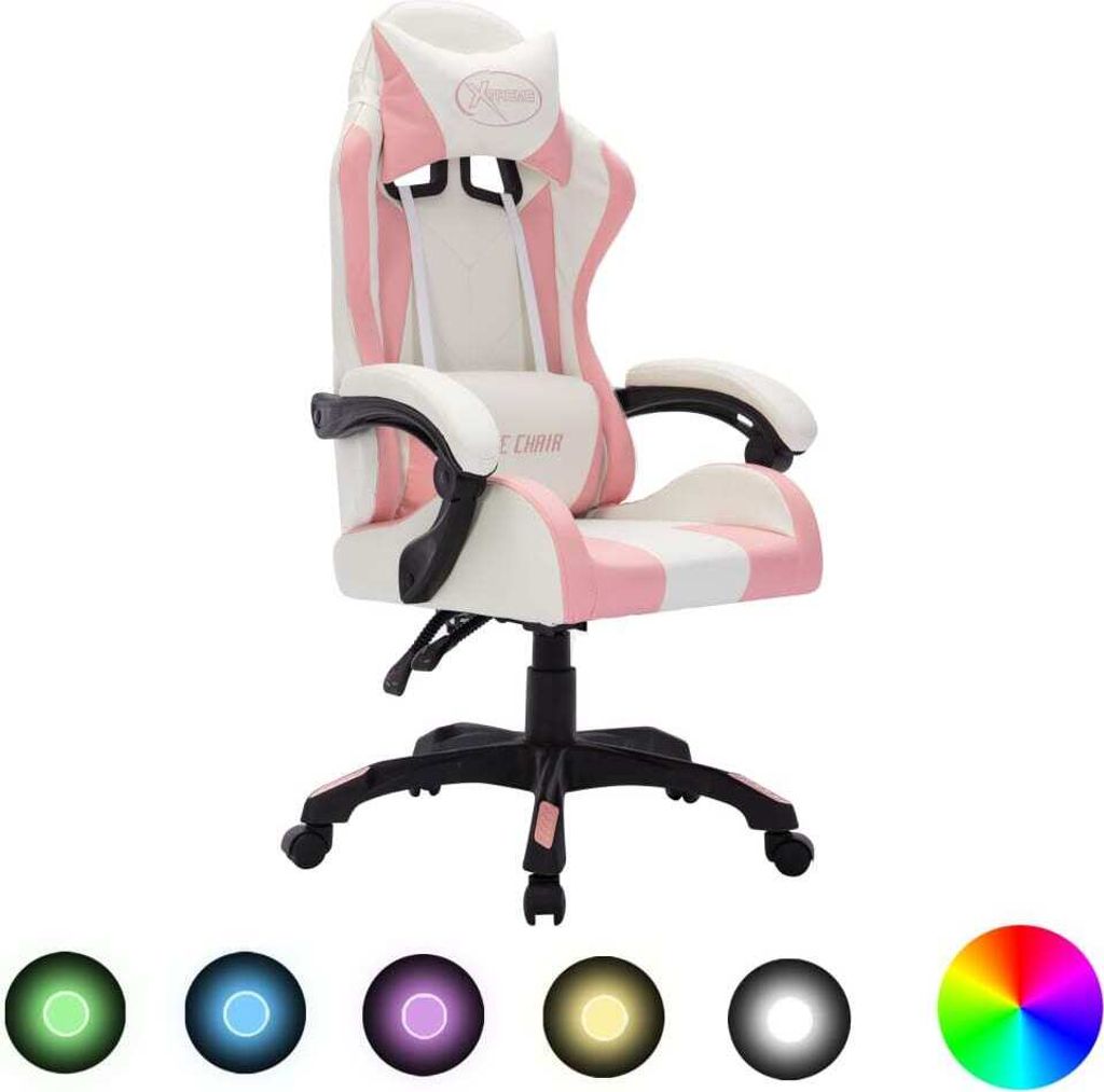 Gaming-Stuhl mit RGB LED-Leuchten Rosa und Schwarz Kunstleder