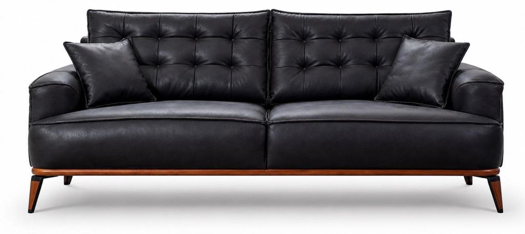 3Sitzer-Sofa Leder Modern Dunkelblau Elegant Bequem Kissen Komfortabel