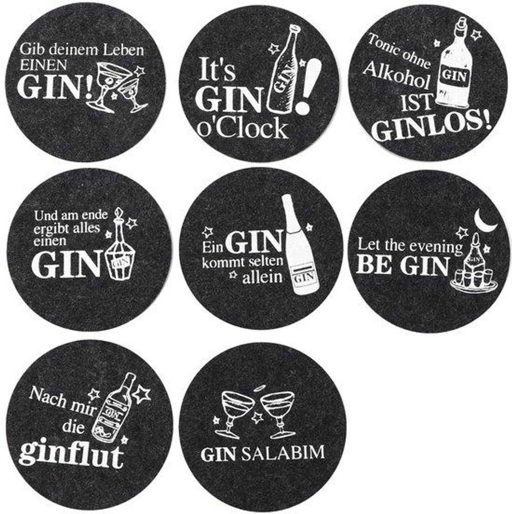 Gin Onderzetters Rund 8 Stück mit Sprüchen, Glas Onderzetters, für Gin Enthusiasten