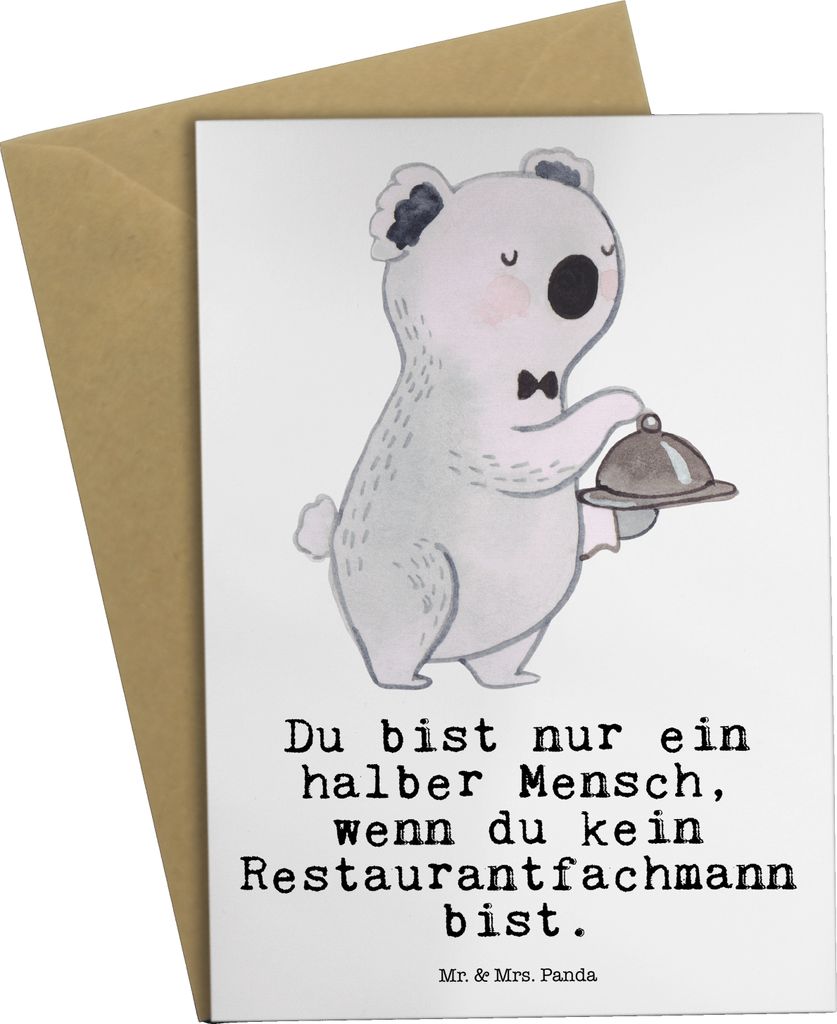 Mr. & Mrs. Panda Klappkarte Restaurantfachmann Herz - Weiß - Geschenk, einladungskarten, Restaurant, Glückwunschkarte, Ausbildung, vatertagskarte...