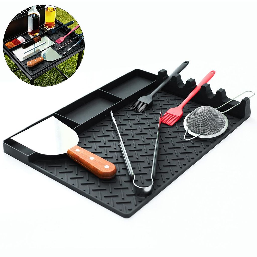 Silikon Grillablage 40x29x4.6cm - Hitzebeständige-40230°C, rutschfeste Grillmatte & Werkzeughalter für BBQ, Lebensmittel-Silikon, leicht zu rein...