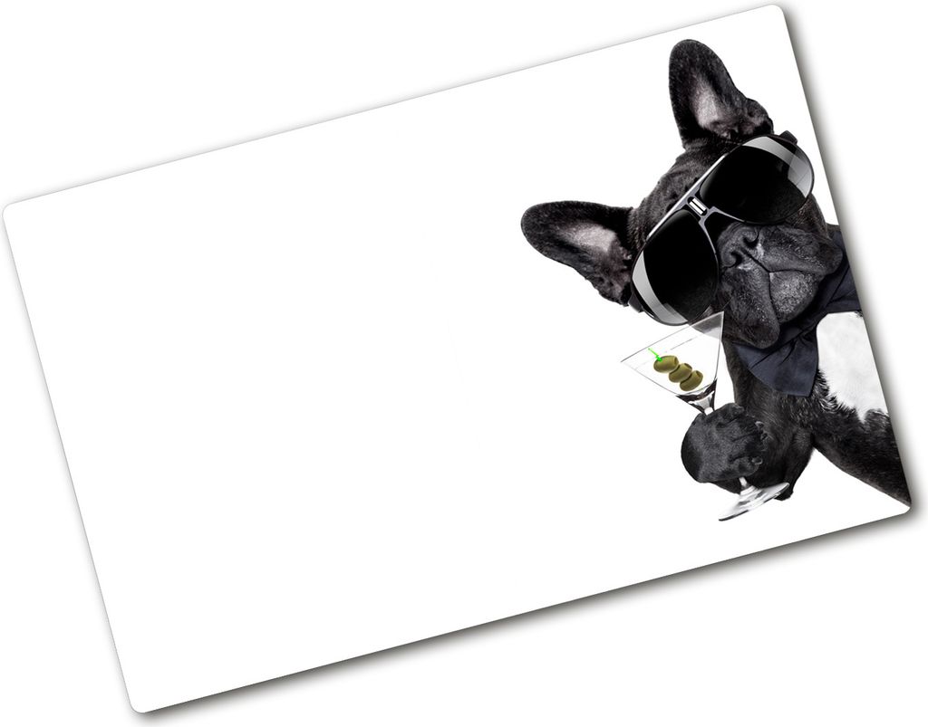 Tulup Glas Herdabdeckplatte - 80x52 cm - Glaskeramikkochfeld-Abdeckung Spritzschutz Glasabdeckplatte - Einteilig - Tiere - Hund mit Martini - Schwarz
