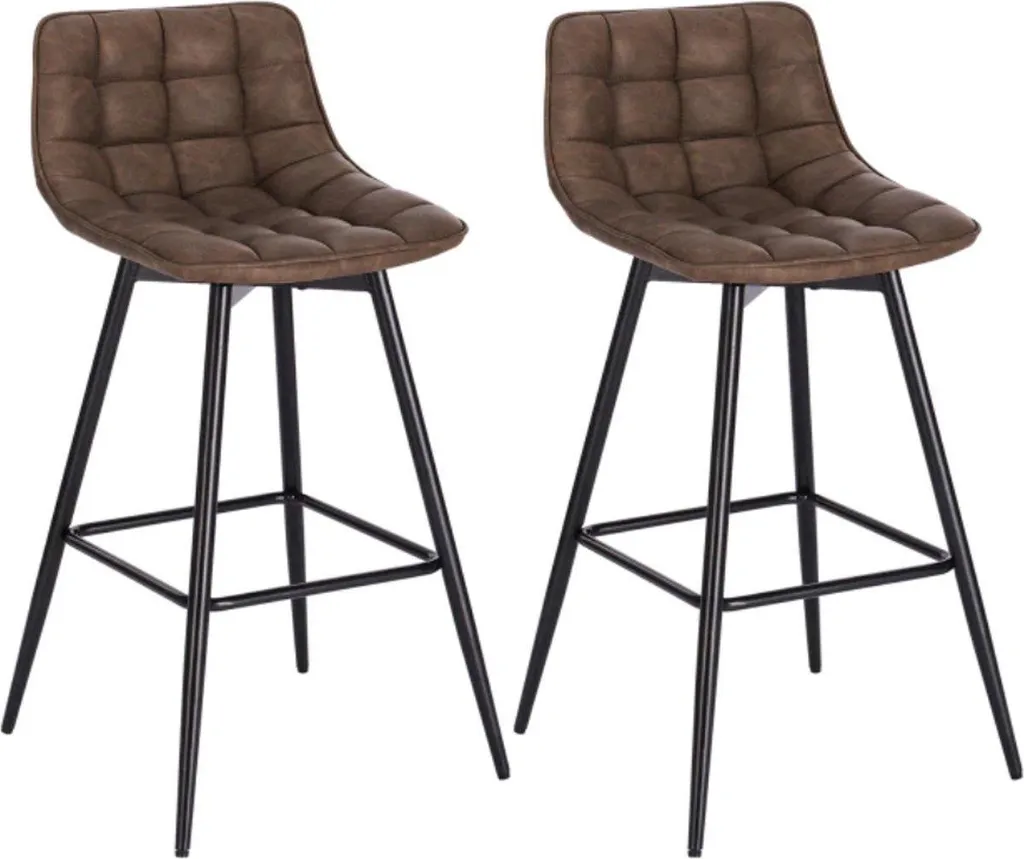 Sgabello in pelle - Marrone - Con schienale - Ergonomico - Set di 2 - Per cucina