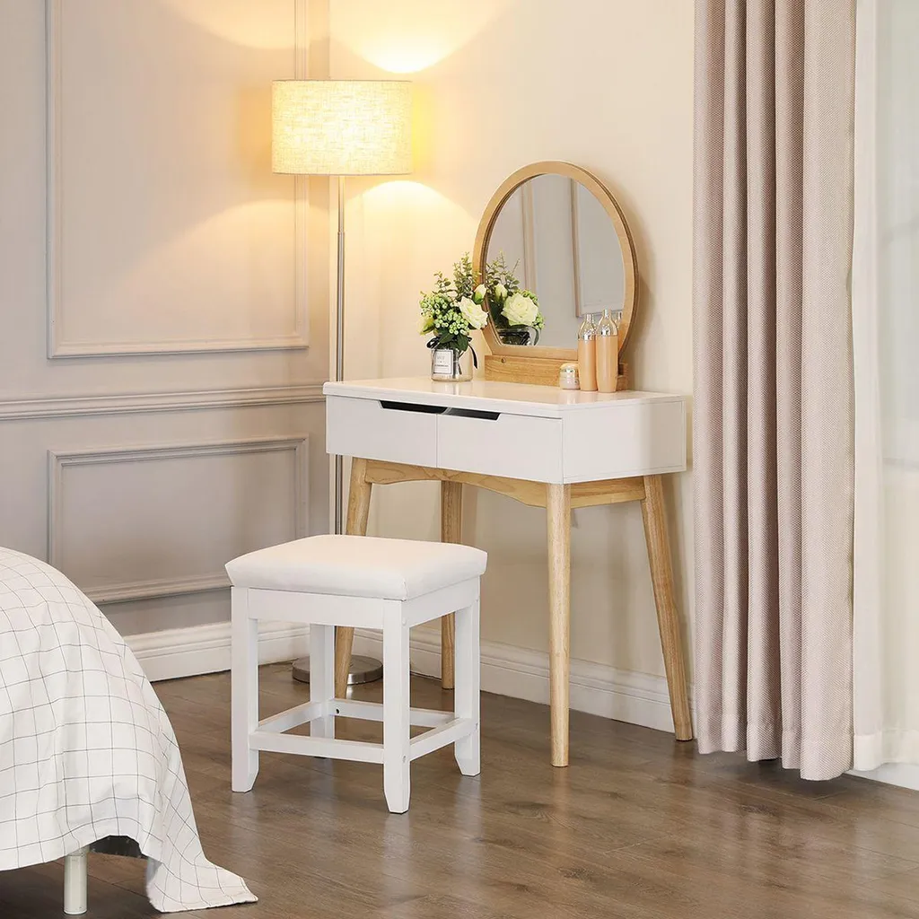 Siège de coiffeuse carré blanc laqué - Pouf de maquillage chic Sofia - 5