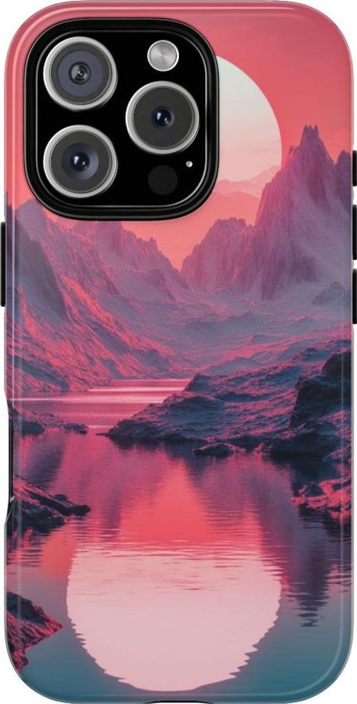 Pinkfarbener Sonnenuntergang über Gebirgsfluss – Hülle Kompatibel mit iPhone 16 Pro