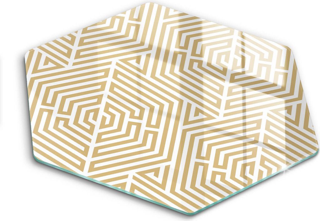 Glasschneideplatte - Herdabdeckplatte - Hexagon 40 cm -Schneidebrett - Spritzschutz - Geometrische Linien
