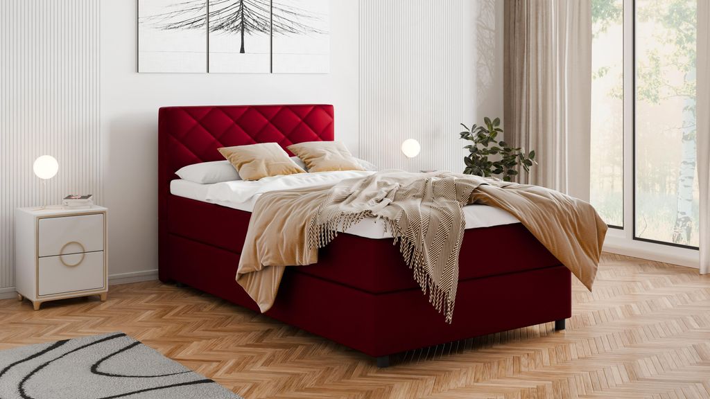 BOXSPRINGBETT Diamaro 120x200 cm mit Bettkasten und Topper - Rot