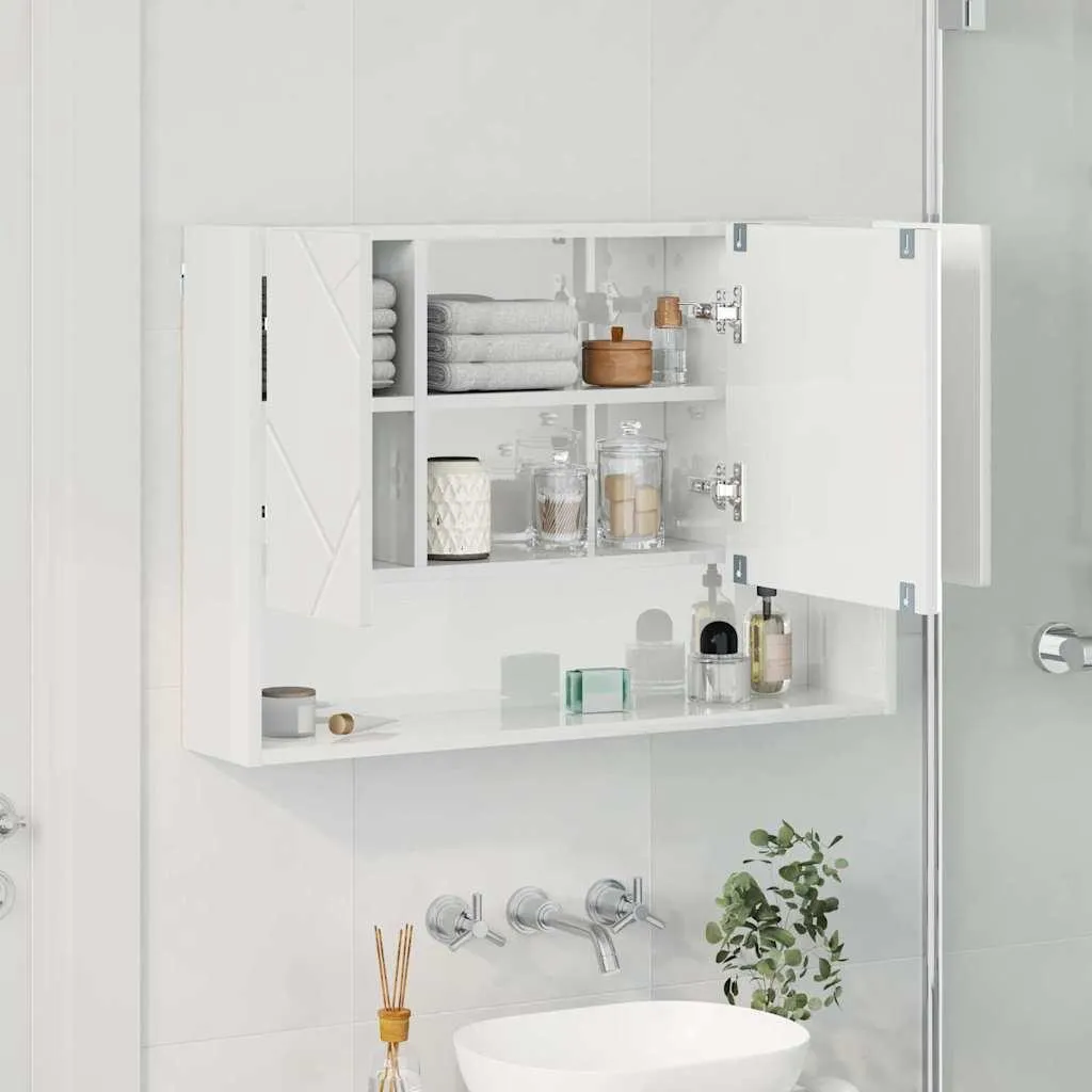 Specchiera Bagno 80 cm Bianco Lucido vidaXL | Design Minimalista - 4