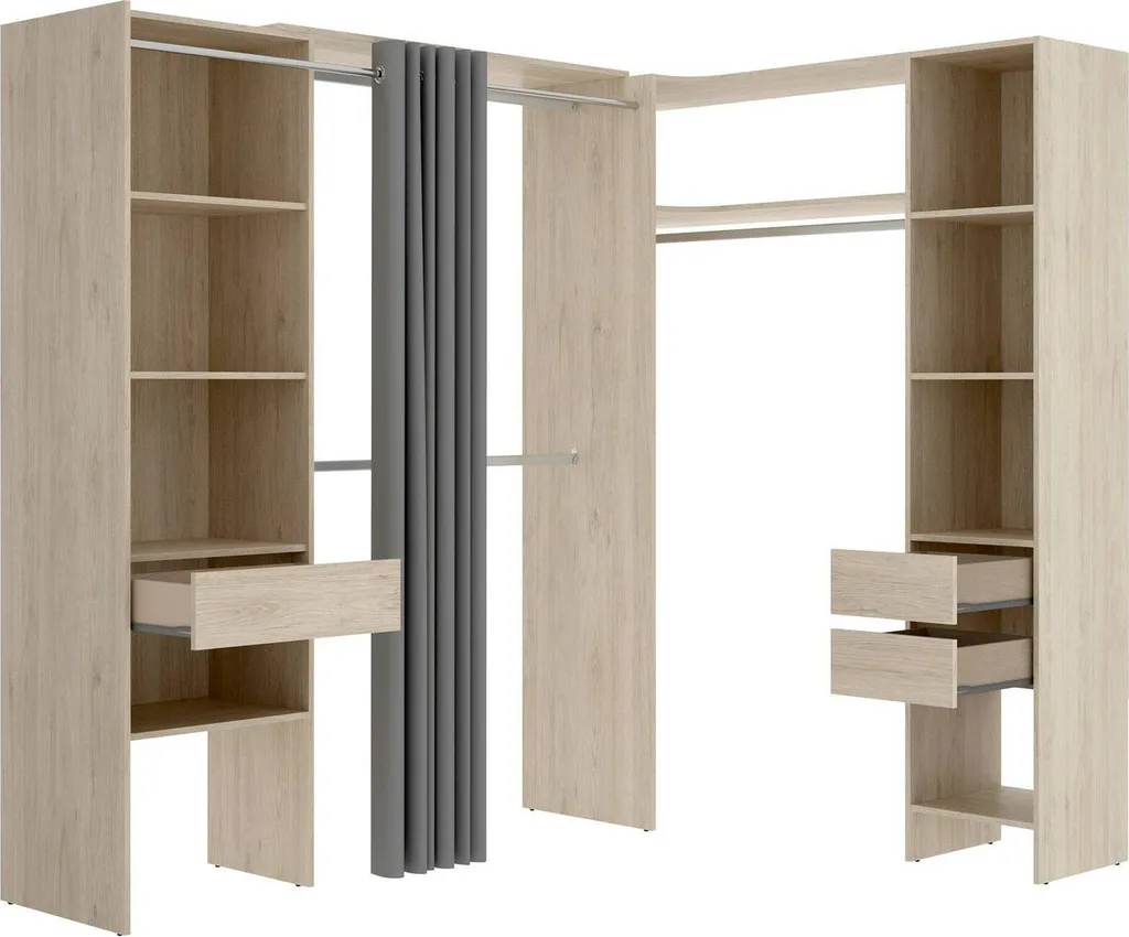 Armoire Pali Chêne Brun 214cm, Finition Bois Naturel et 3 Tiroirs