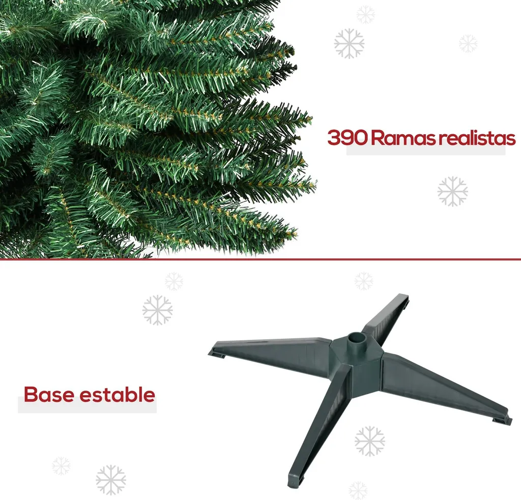 Sapin de Noël 180cm Difficilement Inflammable - 390 Pointes Souples - 6
