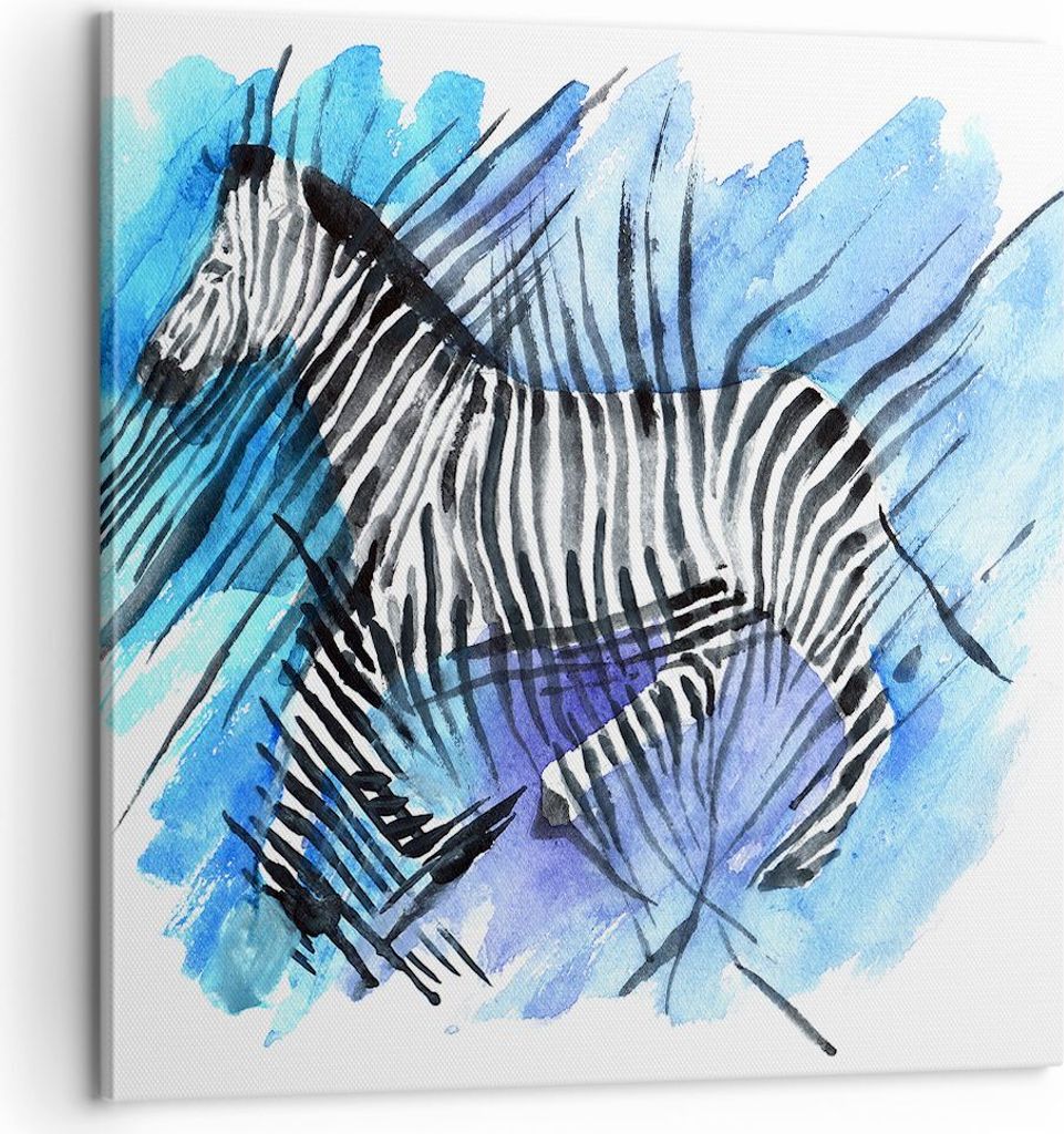Bild auf Leinwand - Leinwandbild - Zebra Streifen Tierwelt Pelz - 60x60cm - Wand Bild - Wanddeko - Leinwanddruck - Bilder - Kunstdruck - Wanddekora...