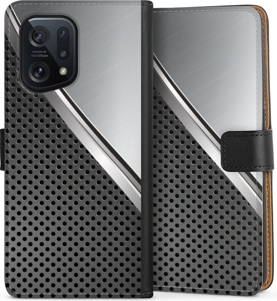 DeinDesign Klapphülle für Oppo Find X5 Handytasche Lederhülle Tasche Carbon Metall Stahl