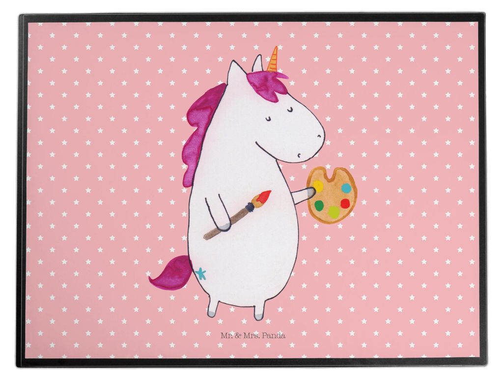Mr. & Mrs. Panda schreibtischunterlage Einhorn Künstler - Rot Pastell - Geschenk, Englisch, Unicorn, Malen, schreibtischunterlagen, tischpad, Schr...