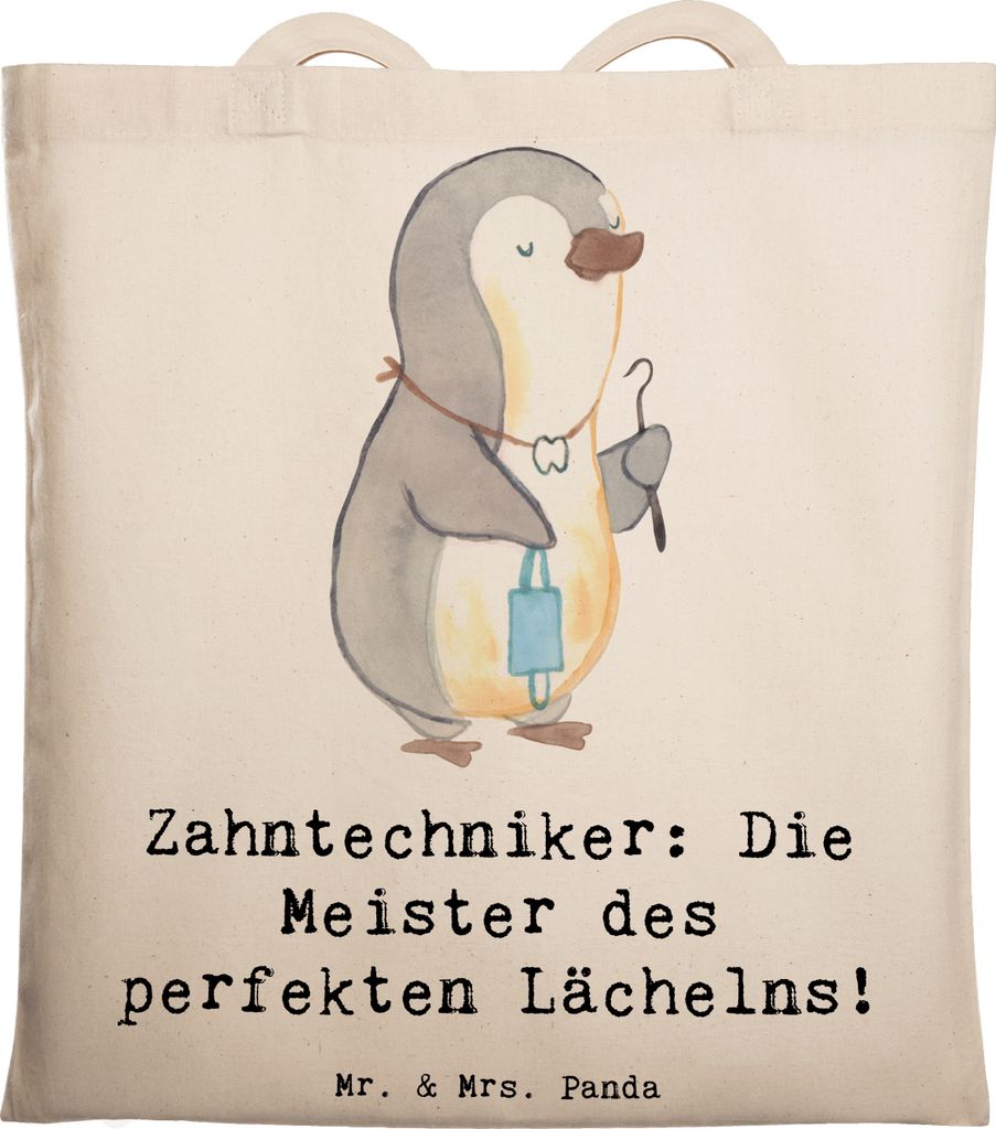 Mr. & Mrs. Panda Tote Bag Zahntechniker Lächeln - Transparent - Geschenk, personalisierte Geschenke, Berufspassion, Beruf, Baumwollbeutel, einkauf...