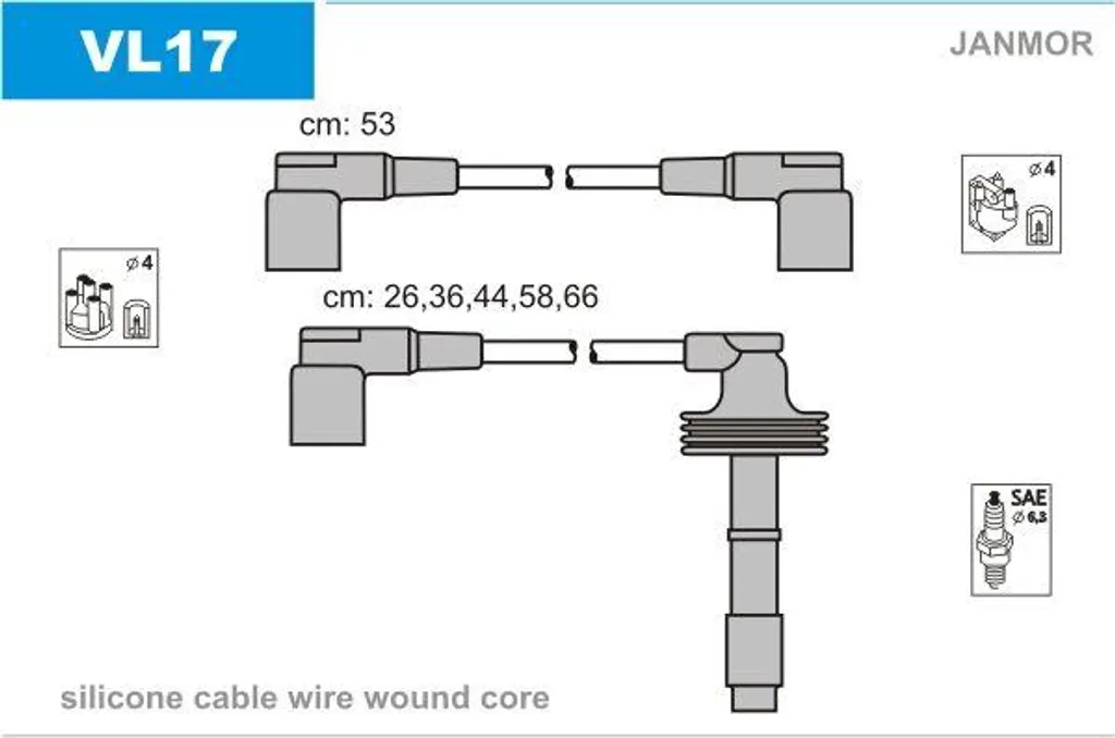 JANMOR VL17 Set cavi accensione OE 7431335874 compatibile con V70, S80, S70, S60, C70, 850, Safrane