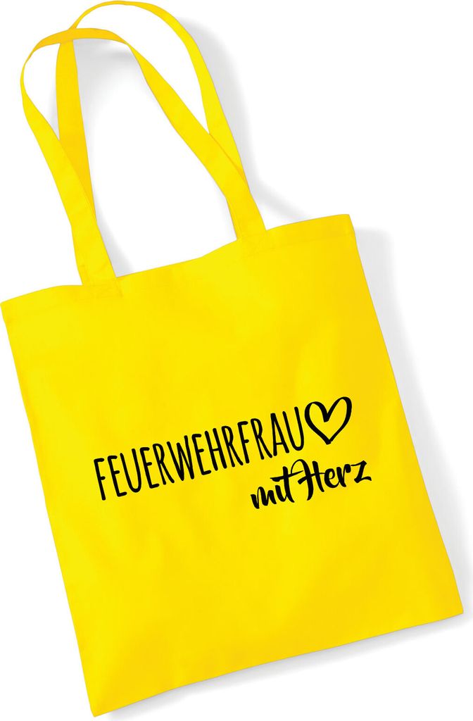 Huuraa Jutebeutel Feuerwehrfrau mit Herz 10 Liter Yellow Baumwolle Tasche Geschenkidee