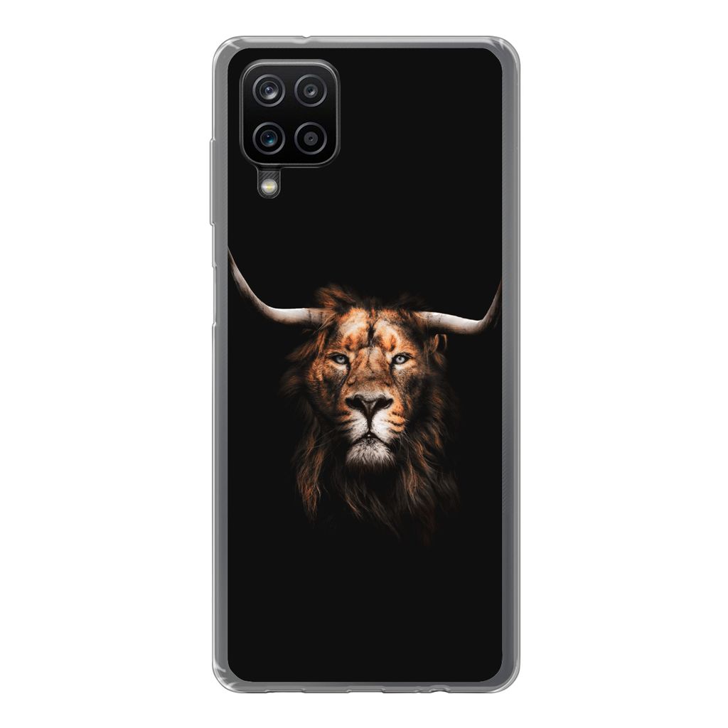 MuchoWow Handyhülle Schutzhülle Hülle für Samsung Galaxy A12 Löwe - Horn - Schwarz Silikon Softcase Handy Hülle - Bild