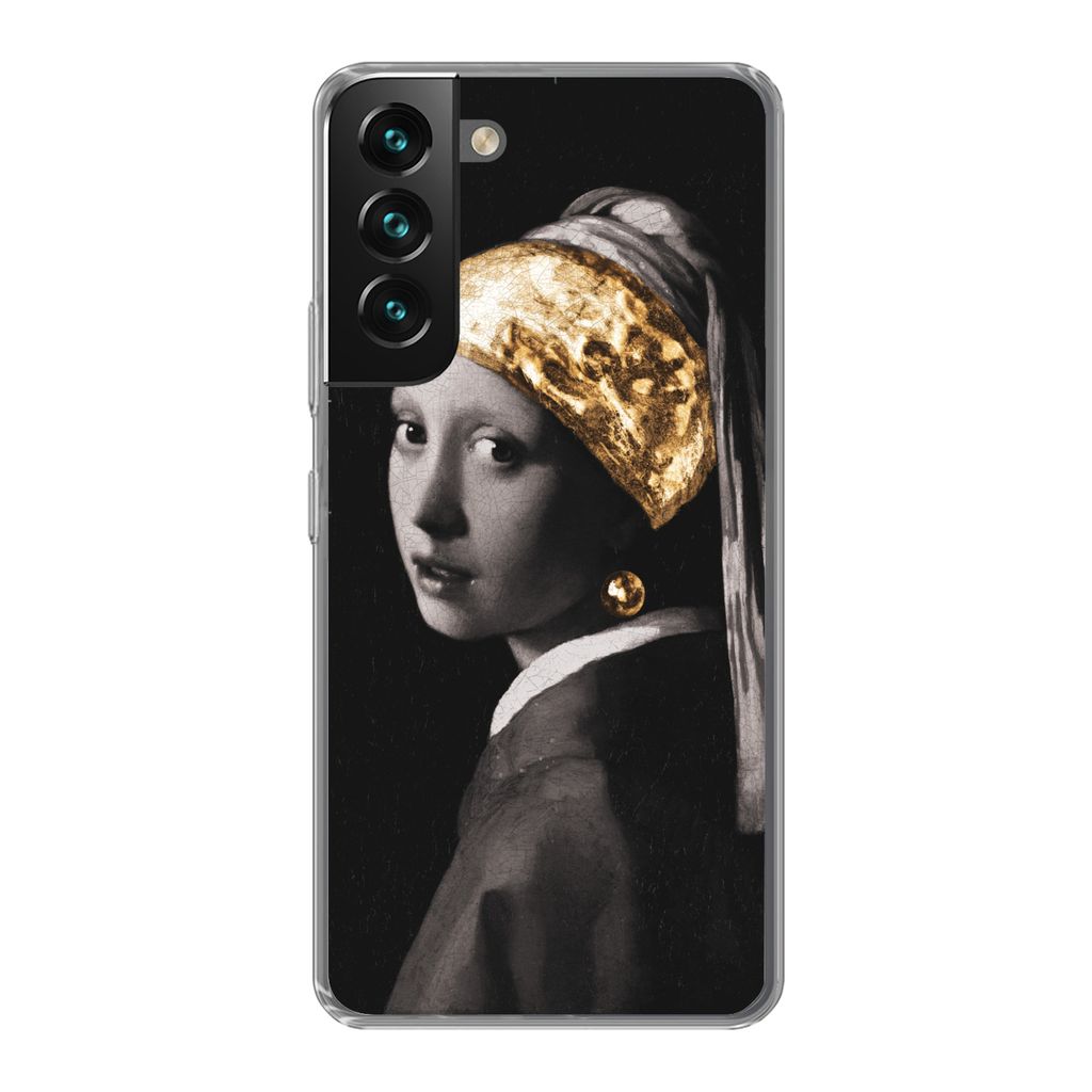 MuchoWow Handyhülle Schutzhülle Hülle für Samsung Galaxy S22 Malerei - Gold - Schwarz - Weiß Silikon Softcase Handy Hülle - Mobiltelefonhülle