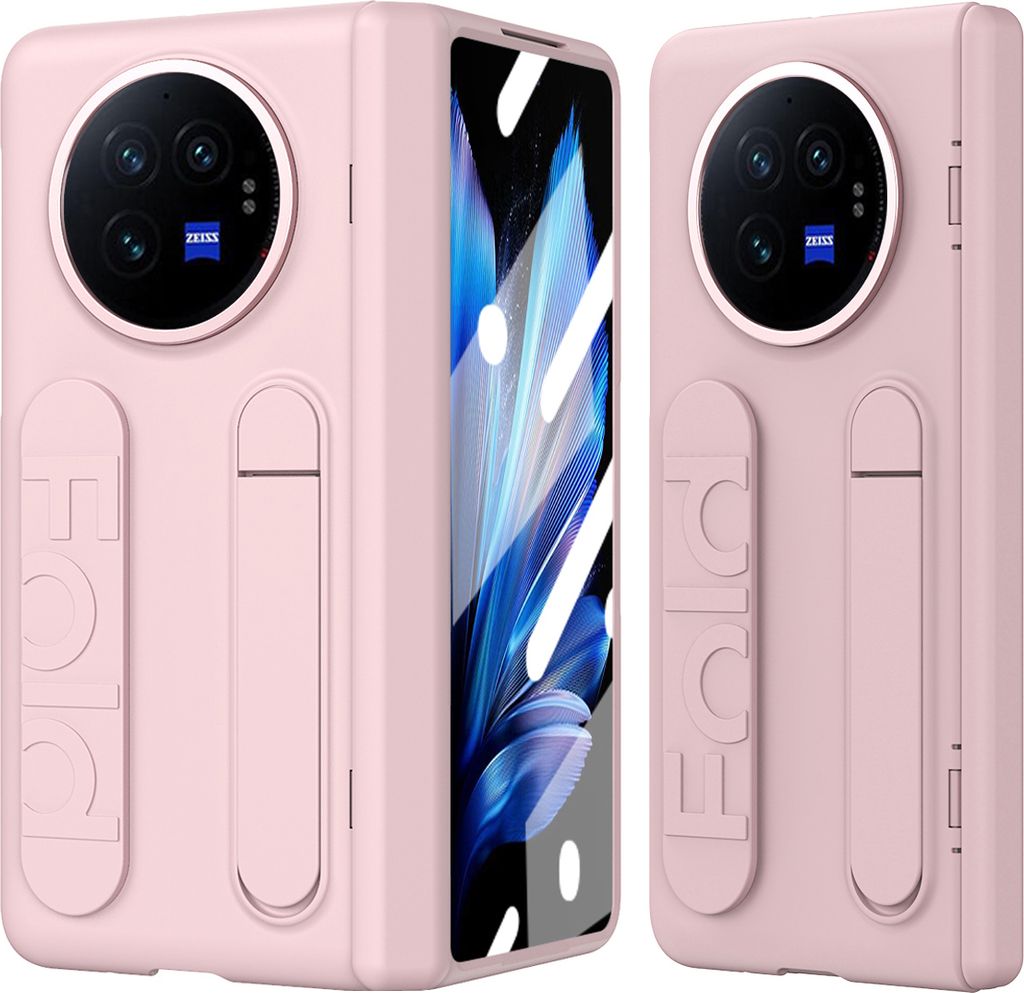 Hülle für vivo X Fold3 Armbandtasche mit Scharnierschutz, Eingebautem Displayschutz, Griff, Ständer Handyhülle Pink