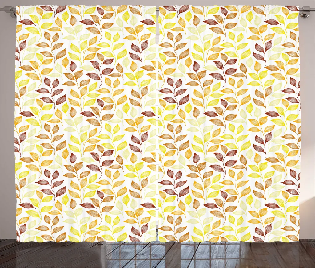 ABAKUHAUS Rideau rustique orange paprika 280x225 cm à croquis feuilles