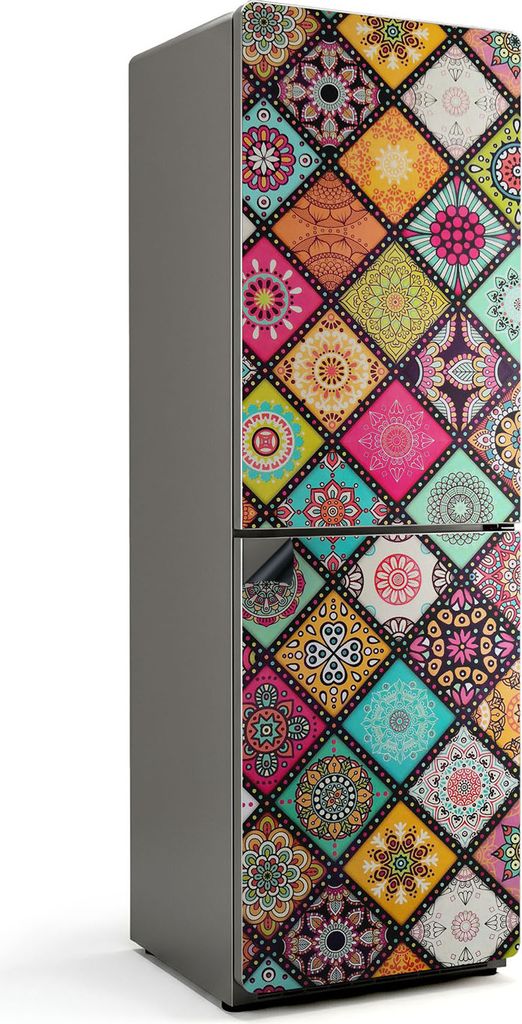 Muster in bunten Rauten – Magnetische Kühlschrank Abdeckung – Dekorfolie magnetisch Küche – Kühlschrank Magnet Deko – selbstklebende Mag...