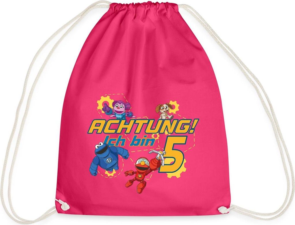 Spreadshirt Achtung Ich Bin 5 Jahre Alt Mecha Builders Team Motiv Turnbeutel, One size, Fuchsia