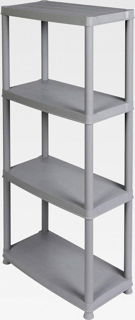 Kunststoffregal, Haushaltsregal, Steckregal mit 4 Böden in Grau. Max. 100 kg Traglast. 60 x 30.5. x 130 H cm. Rheinland.