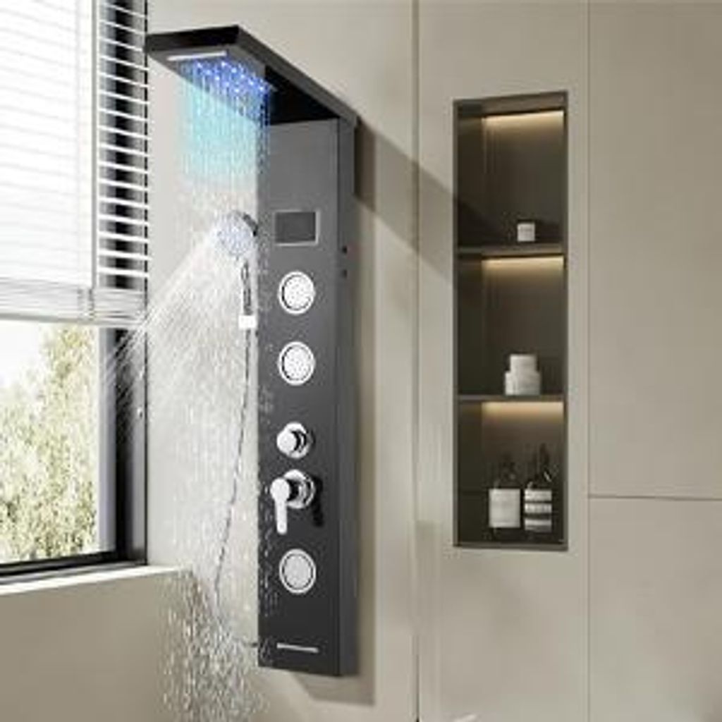 Jayseuw Duschpaneel mit Armatur, 5 in 1 Duschsystem Multifunktional Dusche Set inkl. Handbrause Massagedusche Wasserfalldusche Regendusche Armatur,...