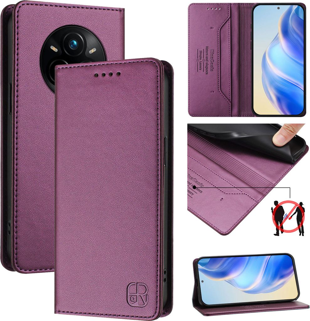 Lederhülle für Realme 14 Pro+ Hülle Flip Brieftasche Kartenfächern Ständer Schutzhülle Lila