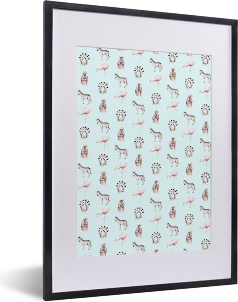 MuchoWow MuchoWow Gerahmtes Poster Tiere - Muster - Pastell 30x40 cm - Poster mit zchwarzem Bilderrahmen - Wandposter Schlafzimmer