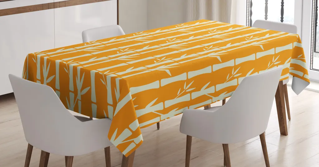 ABAKUHAUS Tovaglia stampata in bambù, motivo Asian Leafy-Rohr-Anlage, stampa personalizzata Colori chiari senza scolorimento Lavabile per uso esterno, 140 x 200 cm, arancione Verde menta pallido