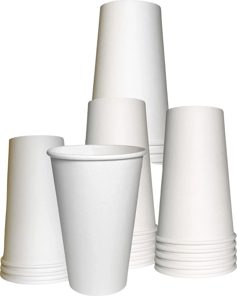 [50er-Pack] 16oz weiße Kaffeebecher aus Papier – Einweg-Kaffeebecher – Heißgetränk, Tee, Kaffee, Cappuccino, heiße Schokolade, Chai, Chai L...