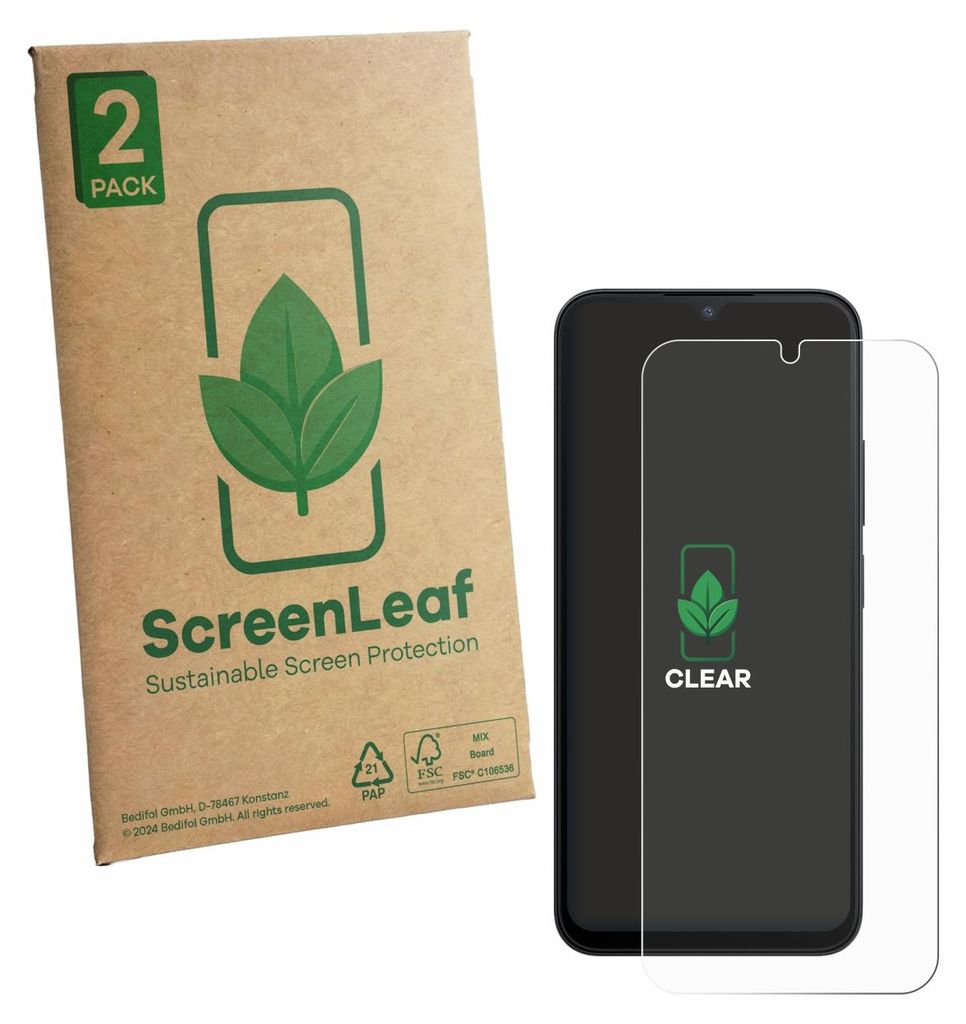 2x ScreenLeaf Schutzfolie für Xiaomi Redmi A7 Pro nachhaltiger Displayschutz Display Schutz Folie Klar Transparent