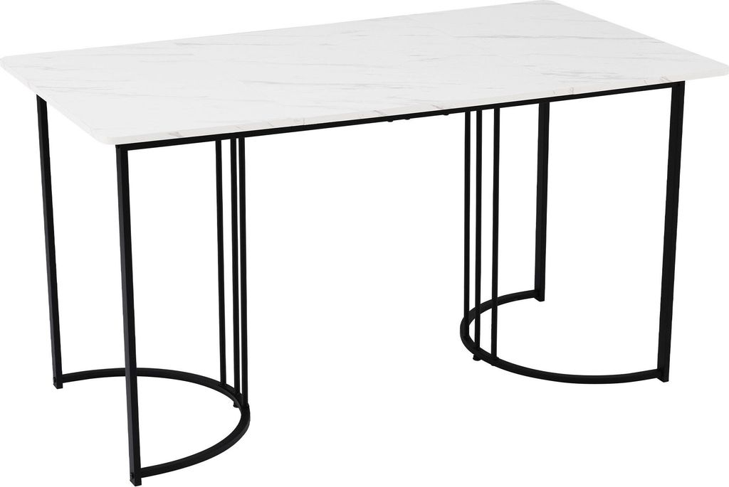 Esstisch 140x80cm (1-St) Kuechentisch Weiss und Schwarz Marmormuster Kuechentisch mit verstellbaren Fuessen Esszimmertisch Wohnzimmertisch
