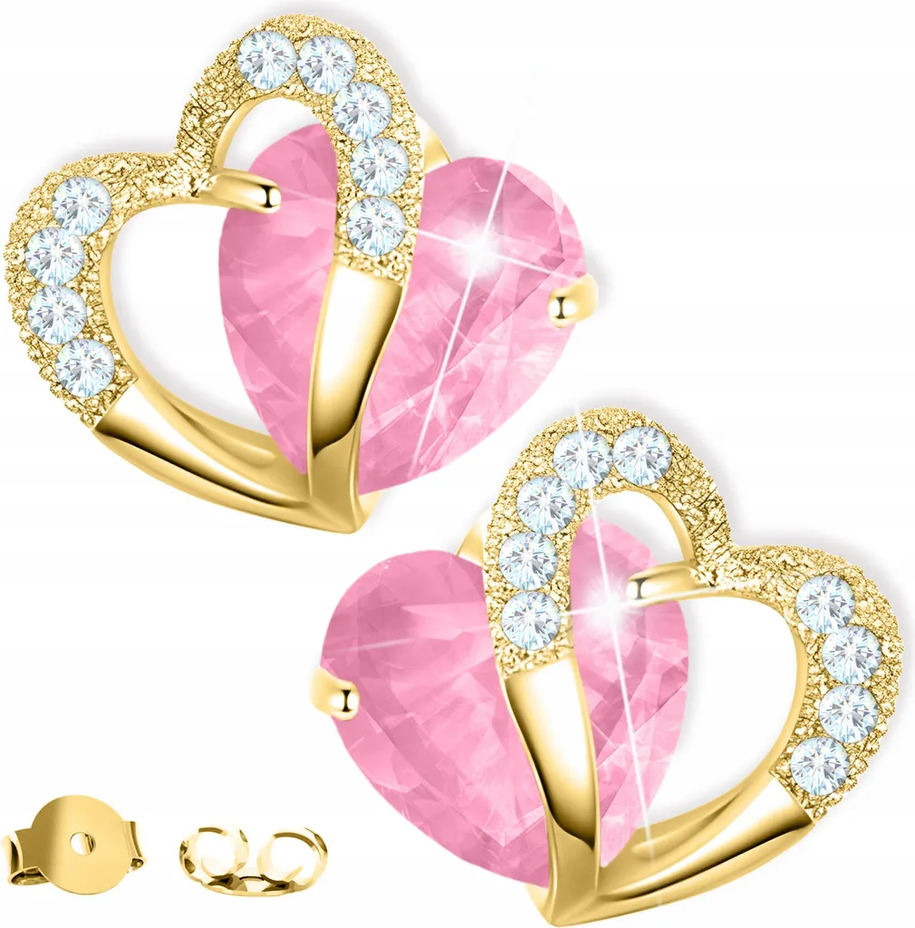 Orecchini pendenti argento 925 oro rosa cuore con Zirconi neri