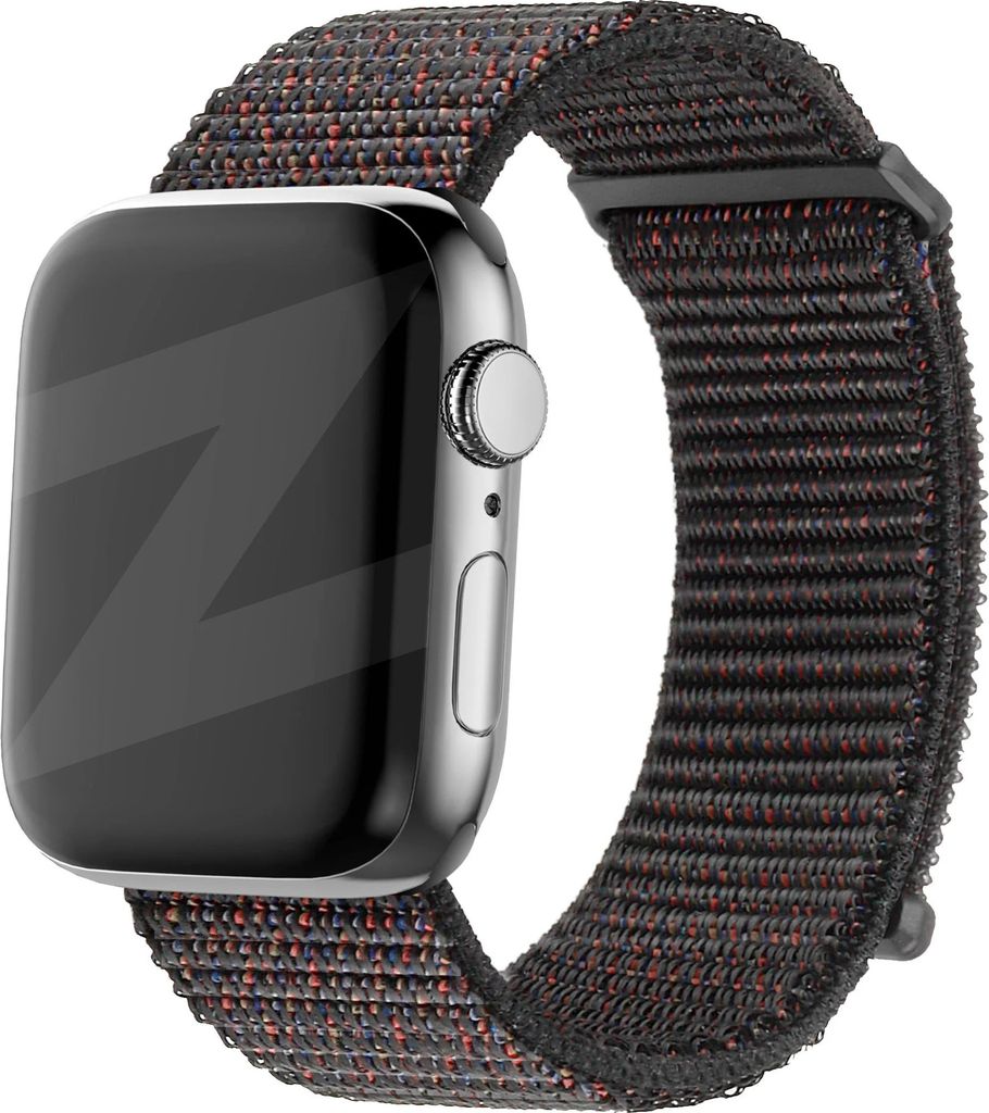 Bandz Nylon Schlaufenband passend für Apple Watch 1/2/3/4/5/6/8/9/SE/Ultra (2) - Größe 42/44/45/49mm - Schwarzes Nylon Apple Watch Armband