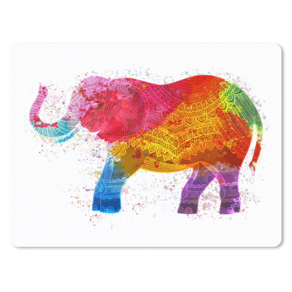 MuchoWow Mauspad Mousepad Elefant - Regenbogen - Boho 40x30 cm - Mousepads - Maus Mat - Pad - Mausunterlage - Anti Rutsch