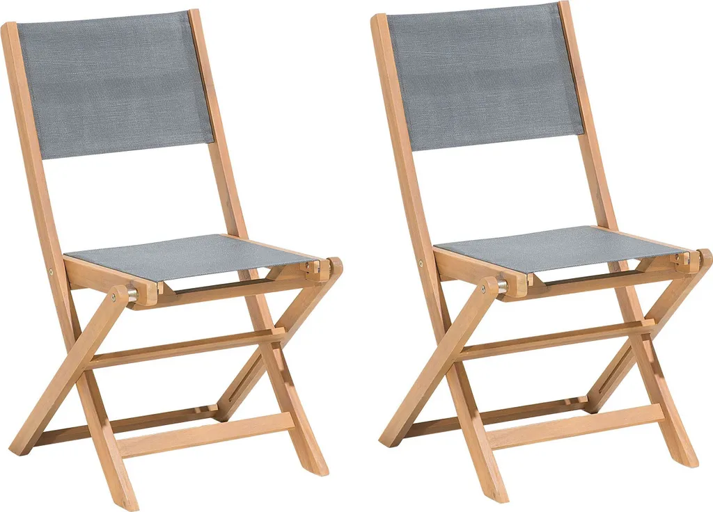 Chaise de Jardin Pliable en Bois d'Acacia et Assise Textile PVC - Lot 2