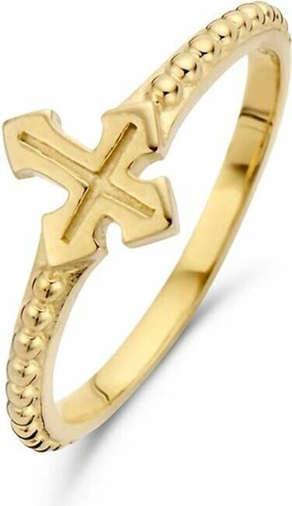 New Bling 9NB 0297 56 Zilveren Dames Ring met Kruis - maat 56 - Goudkleurig