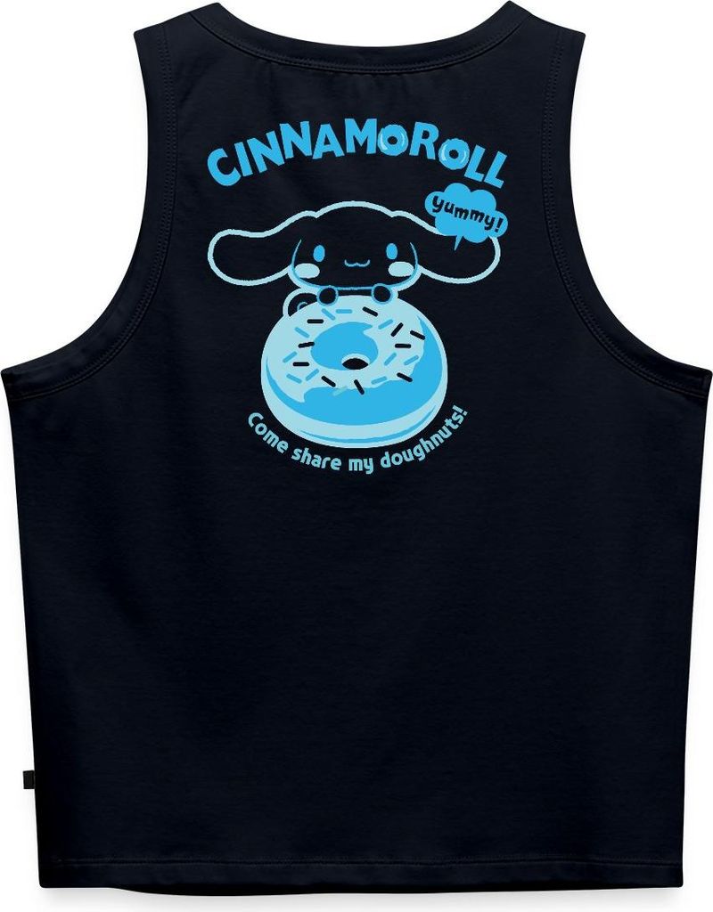 Spreadshirt Cinnamoroll Mit Donut Yummy Doughnuts Frauen Cropped Tank Top, L, Navy