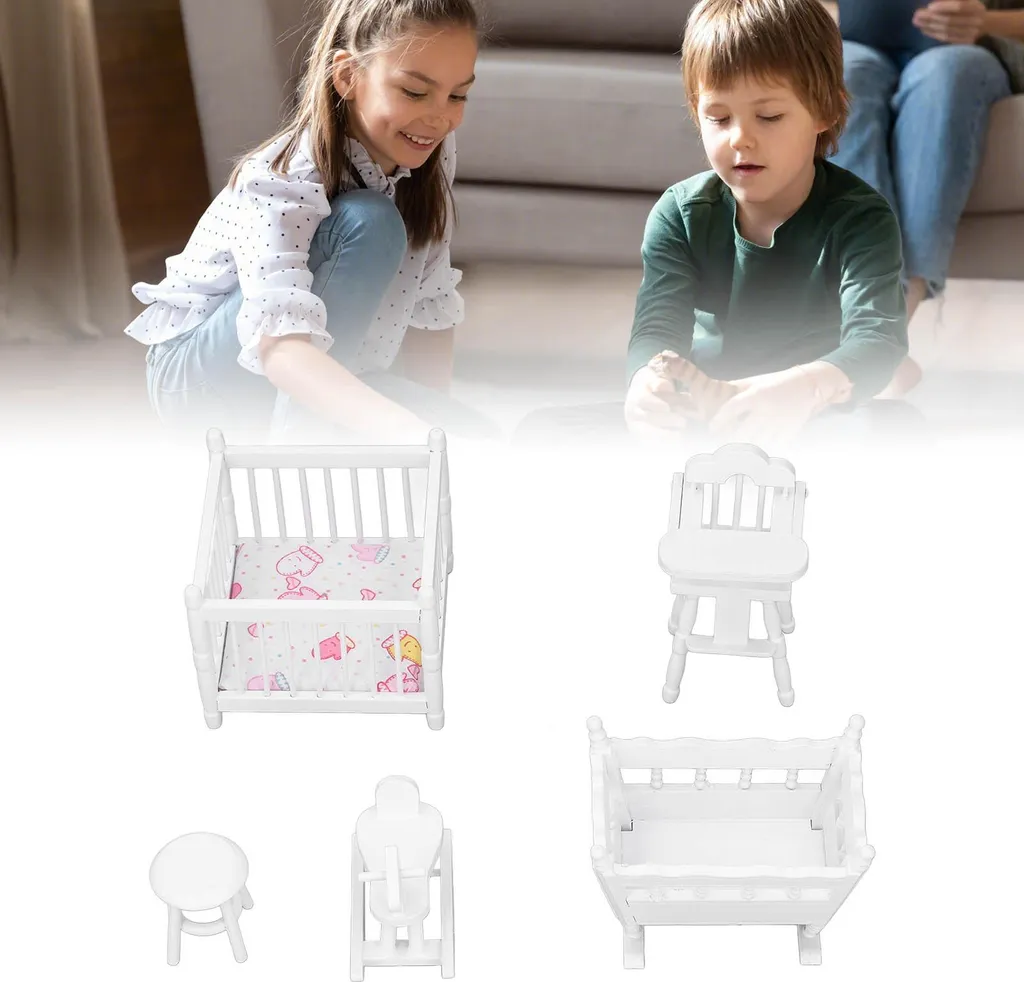 Lit bébé miniature blanc 1:12 en alliage pour maison de poupées DIY