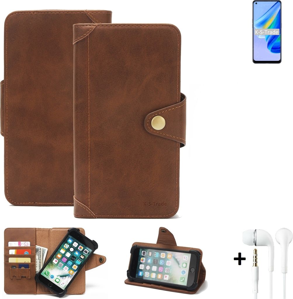 K-S-Trade Handyhülle Schutzhülle kompatibel mit Oppo Reno6 Lite Walletcase Bookstyle Schutz Case Hülle Wallet Flipcase Cover PolyurethanBraun i...
