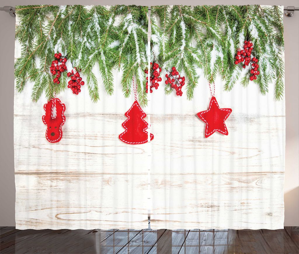 ABAKUHAUS Weihnachten Rustikaler Gardine, Handgemachte Spielzeug Geschenk, Schlafzimmer Kräuselband Vorhang mit Schlaufen und Haken, 280 x 175 cm,...